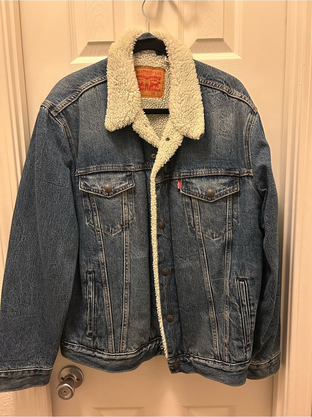 Levi's Blue Denim Jacket with Cream Sherpa Collar
